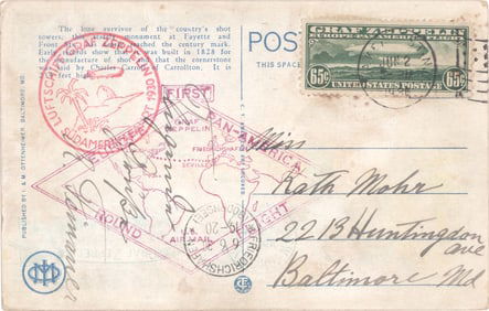 (GRAF ZEPPELIN) FIRST FLIGHT FLOWN POSTCARD, 1930