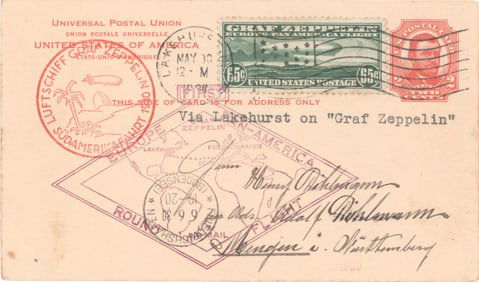(GRAF ZEPPELIN) FIRST FLIGHT FLOWN POSTCARD, 1930