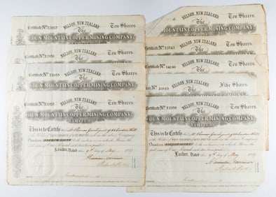 DUN MOUNTAIN COPPER MINING COMPANY STOCK CERTIFICATES (10)
