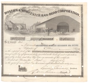 BOSTON & WORCESTER RAILROAD STOCK CERTIFICATE