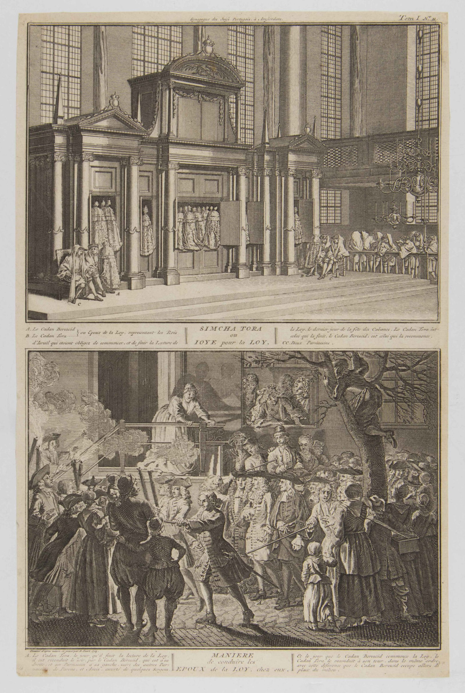 18TH CENTURY FRENCH ENGRAVINGS OF JEWISH LIFE: Nice lot of nine engravings, none larger than 9.5 x 15 in., featuring Jews during ceremonies and holidays. The images depict a bris, weddings, men receiving their penance in a synagogue, Jewish food, 
