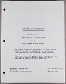 STAR TREK IV: THE VOYAGE HOME SCRIPT