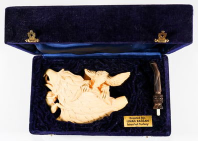 TURKISH HAND-CARVED MEERSCHAUM EAGLE HEAD PIPE