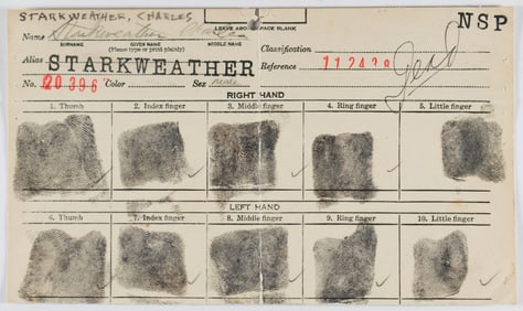 CHARLES STARKWEATHER PRISON FINGERPRINT CHART