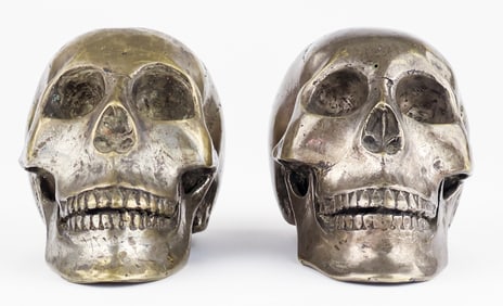 1920S SILVER PLATED ‘MEMENTO MORI’ SKULLS (2)