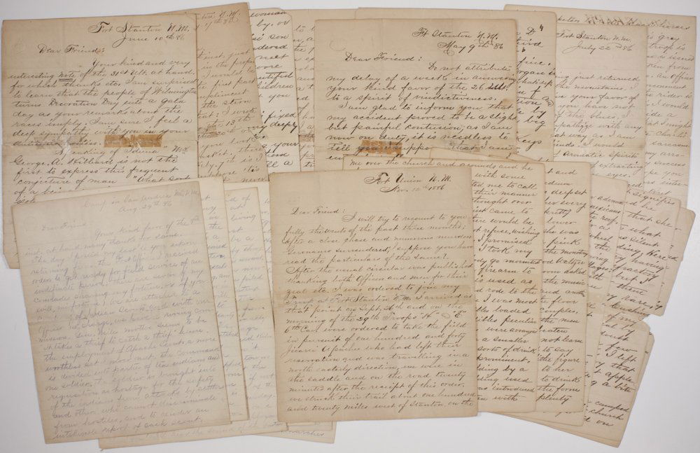 SIXTH CAVALRY AND THE CAPTURE OF GERONIMO LETTER G: An extraordinary group of letters from Pvt. John Pyne, Troop E, 6th Cavalry, 39pp. 4to., written from Feb. 17 - Nov. 12, 1886 from various locations in New Mexico including Fort Stanton, Fort Union, a