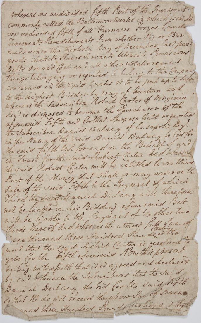 (SLAVERY) ROBERT CARTER III: (1727/8 - 1804) Virginia planter and grandson of Robert "King" Carter of Corotoman. After a religious awakening in 1787, Carter rejected slavery and manumitted nearly 500 slaves from his plantation-th