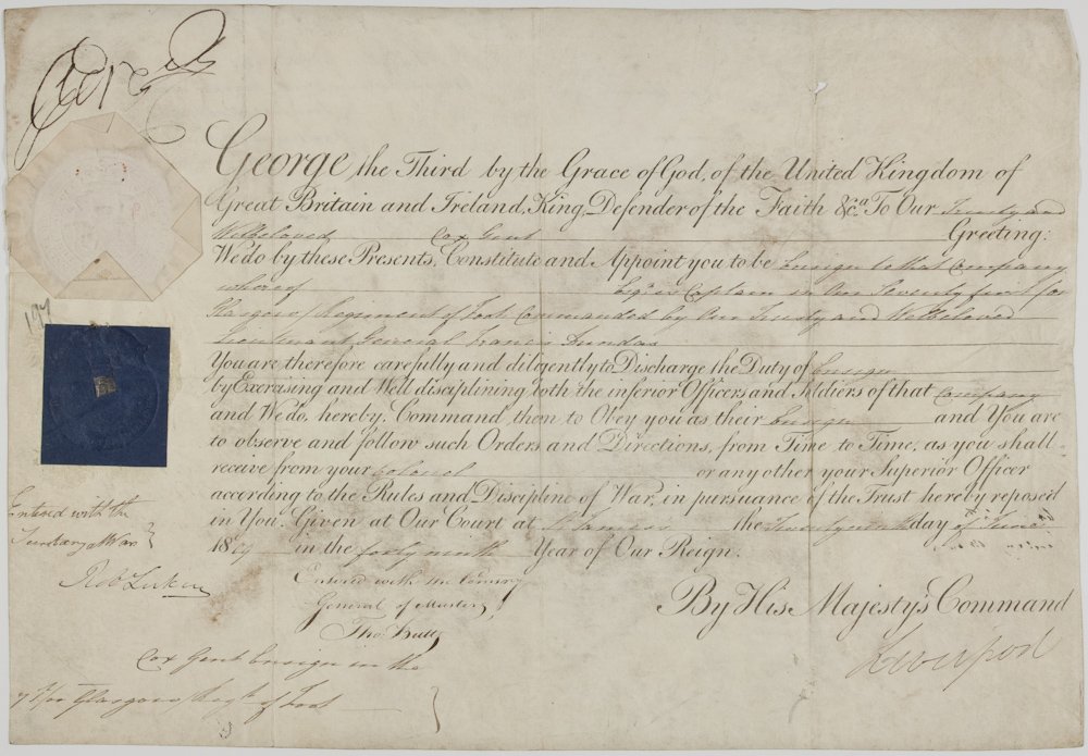 GEORGE III: (1738-1820) King of England during the American Revolution, it was his policies of taxation and repression that led to the uprisings in the Colonies. Partly-printed D.S. "George R" when nearly blinded