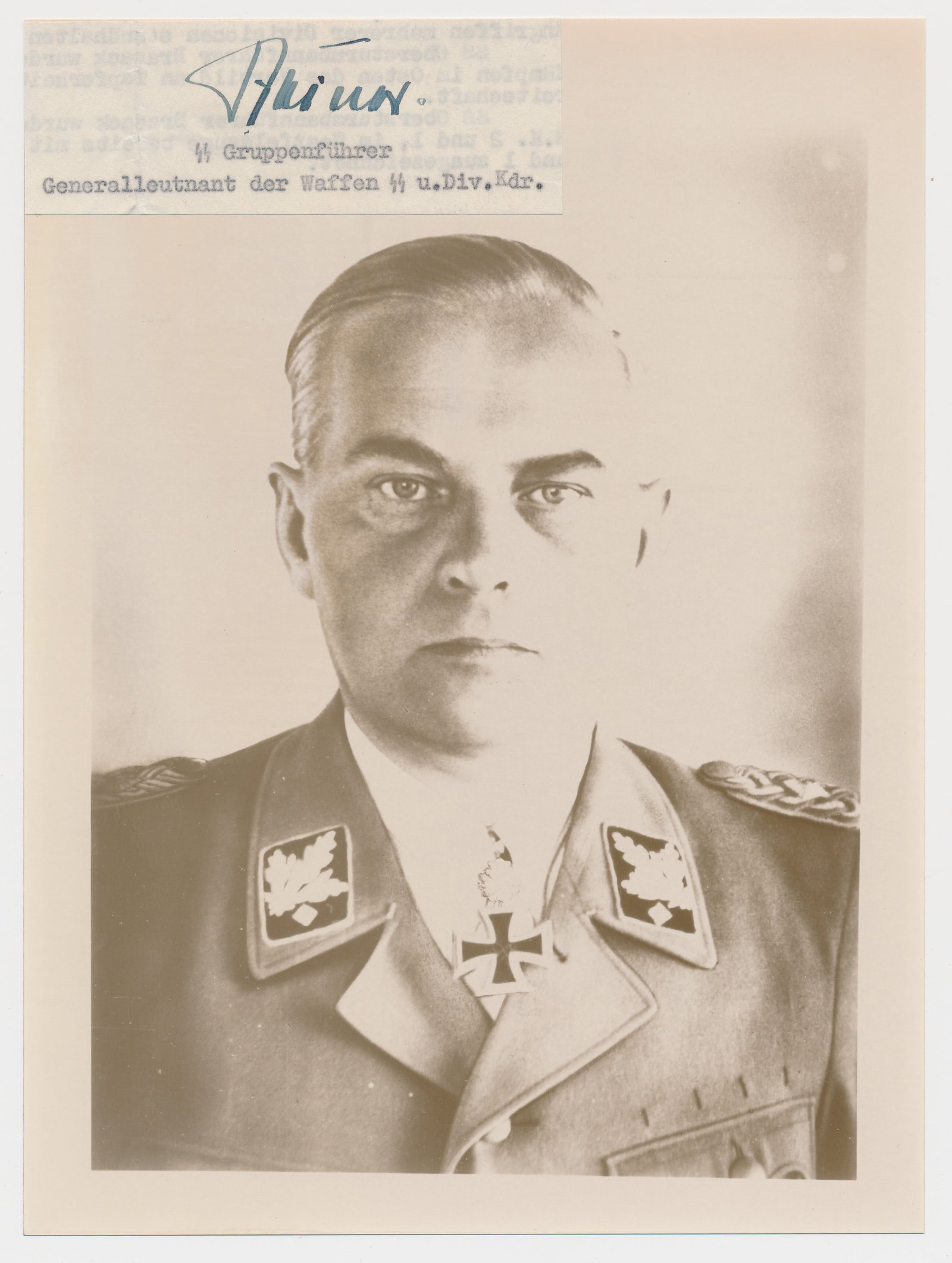 FELIX STEINER: (1896 - 1966) Waffen-SS 'Obergruppenfuhrer' and Knight's Cross recipient who contributed significantly to the development and transformation of the Waffen-SS into a combat force made up of volunteers 
