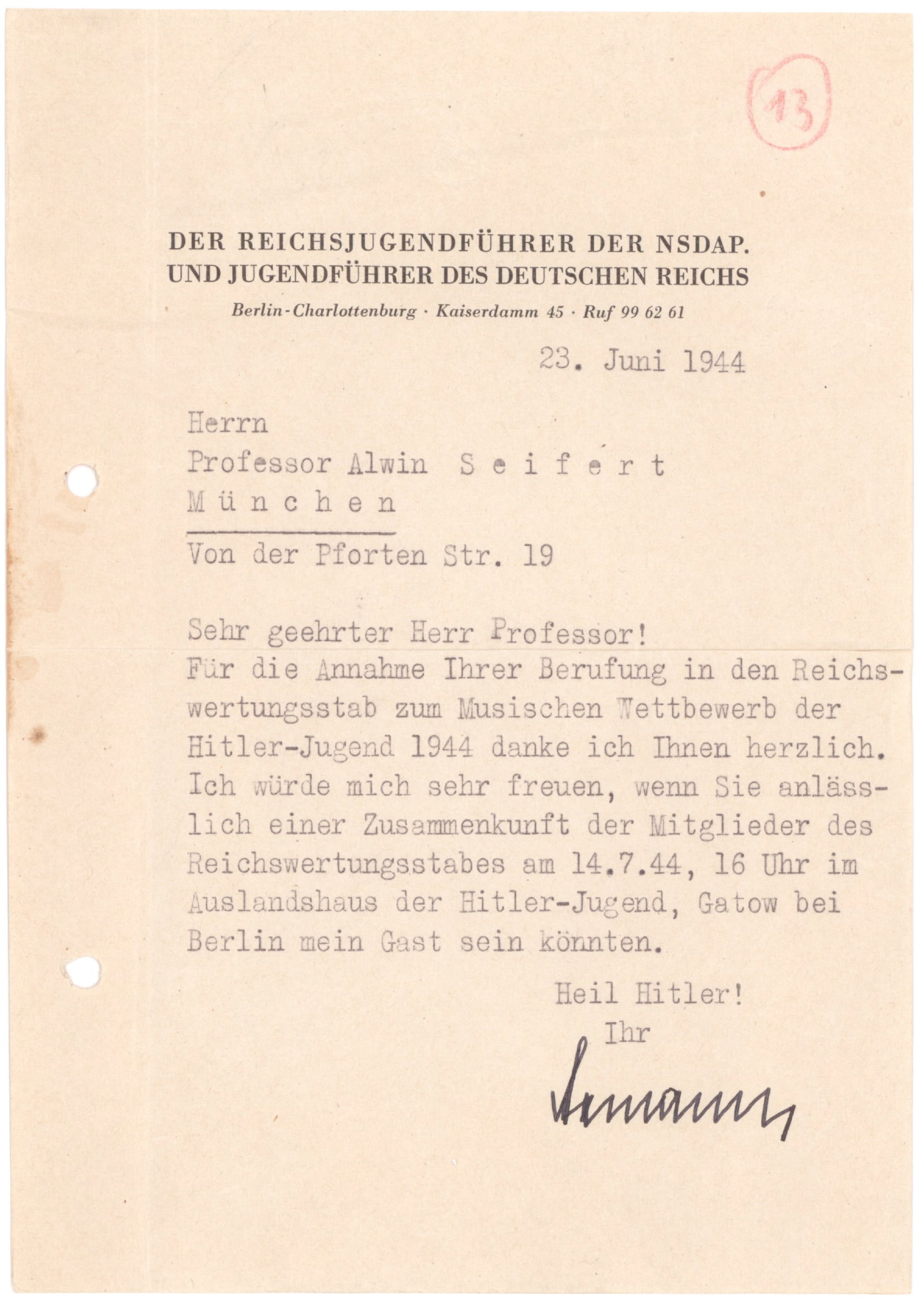 MAX AMMAN: (1891 - 1957) Reichsleiter in charge of the Nazi Press. Amman was also Hitler's company sergeant during World War I and conceived the title ‘Mein Kampf’. War-date T.L.S. 1p. 8vo., Munich, 