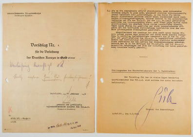 RECOMMENDATION FOR THE GERMAN CROSS IN SILVER SIGNED BY FOUR GERMAN GENERALS
