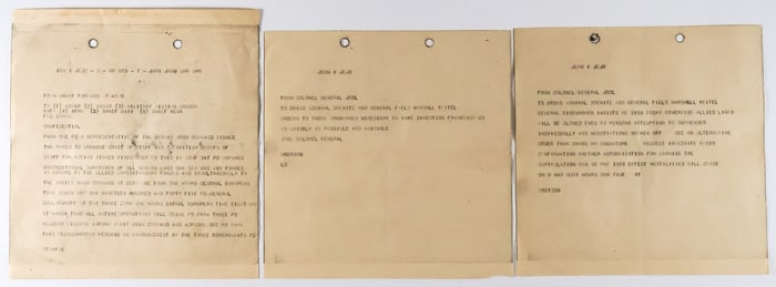 ALFRED JODL NEGOTIATES AND SIGNS GERMANY'S SURRENDER