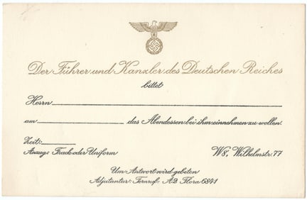 AN ADOLF HITLER DINNER INVITATION