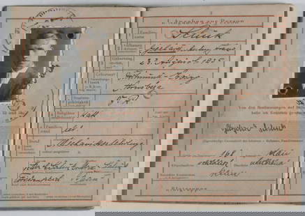 WEHRPASS FOR A FALLSCHIRMJAGER: Good content German soldier's Luftwaffe wehrpass, issued to mechanic Gerhard Schuk of Dortmund, born in 1925. Schuk served first in the DAF, then in July, 1943 was sent by the Luftwaffe for officer tr