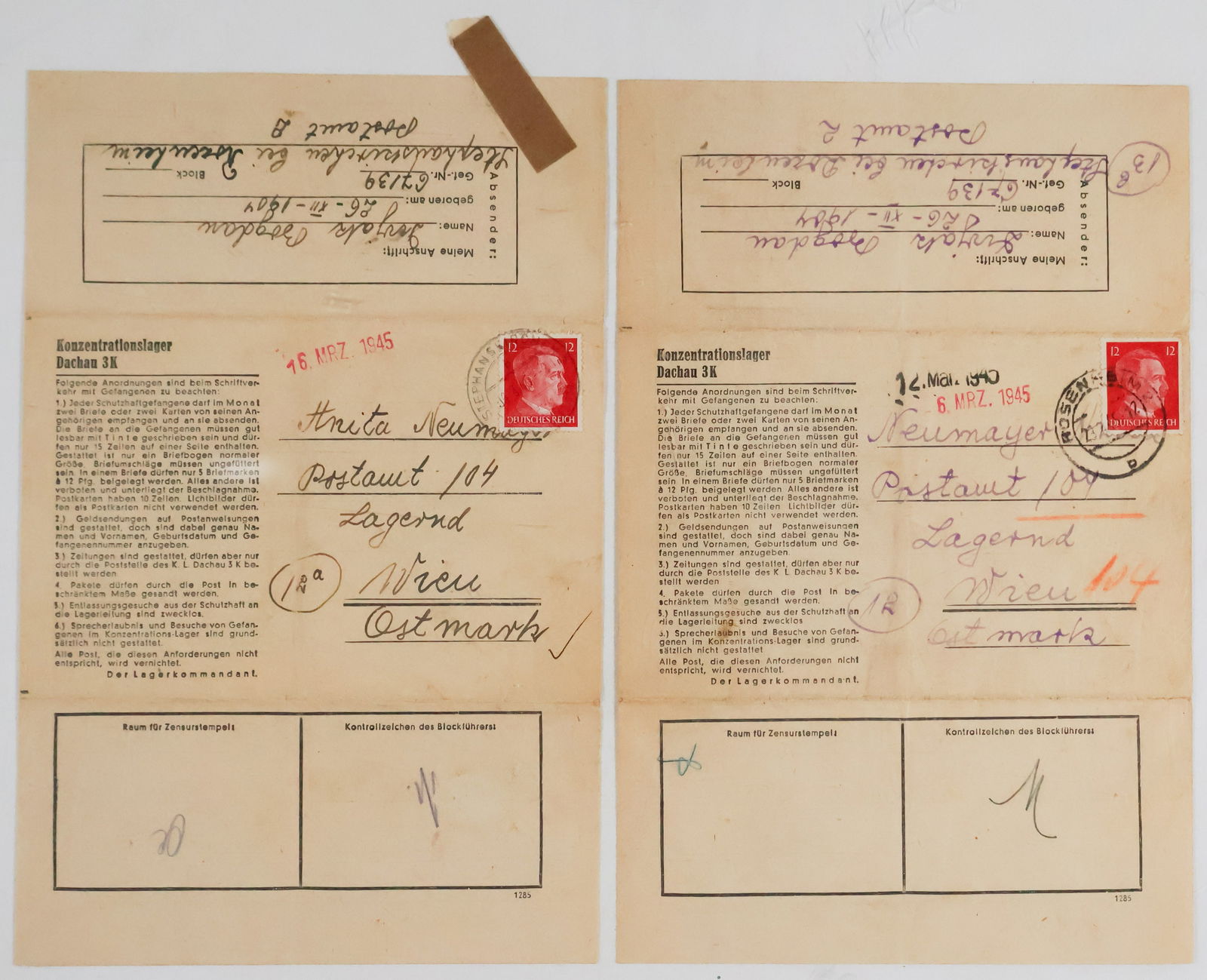 DACHAU SATELLITE CAMP LETTERS (2) (1 of 4)