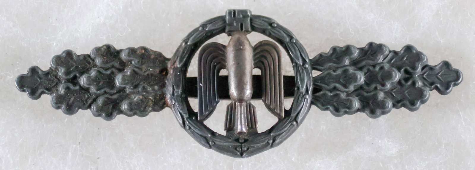 GERMAN BOMBER CLASP: German Bomber Clasp by F&BL (Funcke & Brüninghaus of Lüdenscheid), coke bottle attachment pin on reverse, plating gone.