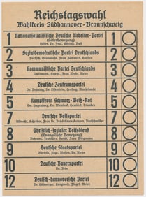 REICHSTAG ELECTION BALLOT