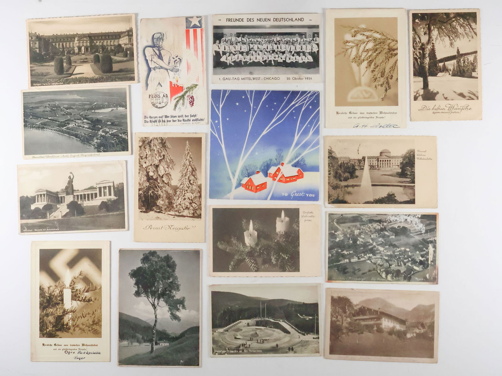 (GERMAN-AMERICAN BUND) POSTCARDS SENT TO FRITZ KUHN (27): FRITZ KUHN (1896 - 1951) Controversial leader of the German American Bund, prior to World War II. A naturalized citizen of the United States, he was arrested as an enemy agent and held by the federal