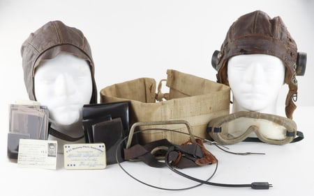 (FLYING TIGERS) PILOT'S HELMETS, GOGGLES, MIC, AND RIP CORD, AND MORE