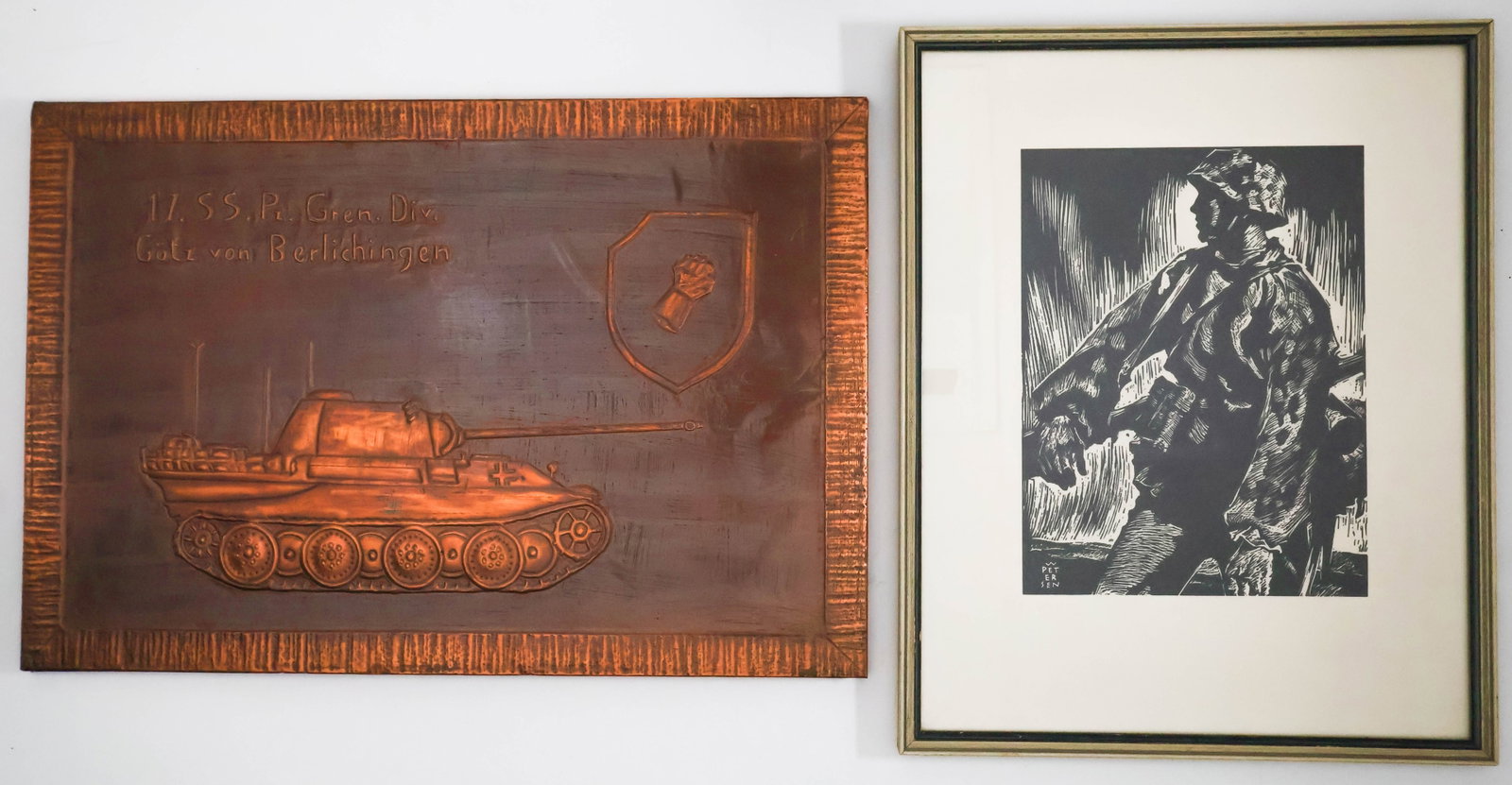 (17.SS. PANZER GREN. DIV. GOTZ VON BERLICHINGEN) WALTER OTT: WALTER OTT Officer and veteran of the 17. SS-Panzer-Grenadier-Division 'Gotz von Berlichingen', later leader of the soldier's camaraderie group of that SS division. Pair of artworks owned by Ott in th
