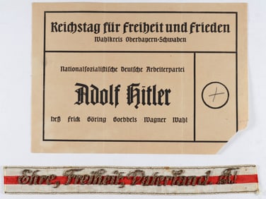 ADOLF HITLER 1933 ELECTION CUFF TITLE AND BALLOT