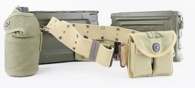 AMERICAN G.I. WEB BELT AND AMMO CANS (3)