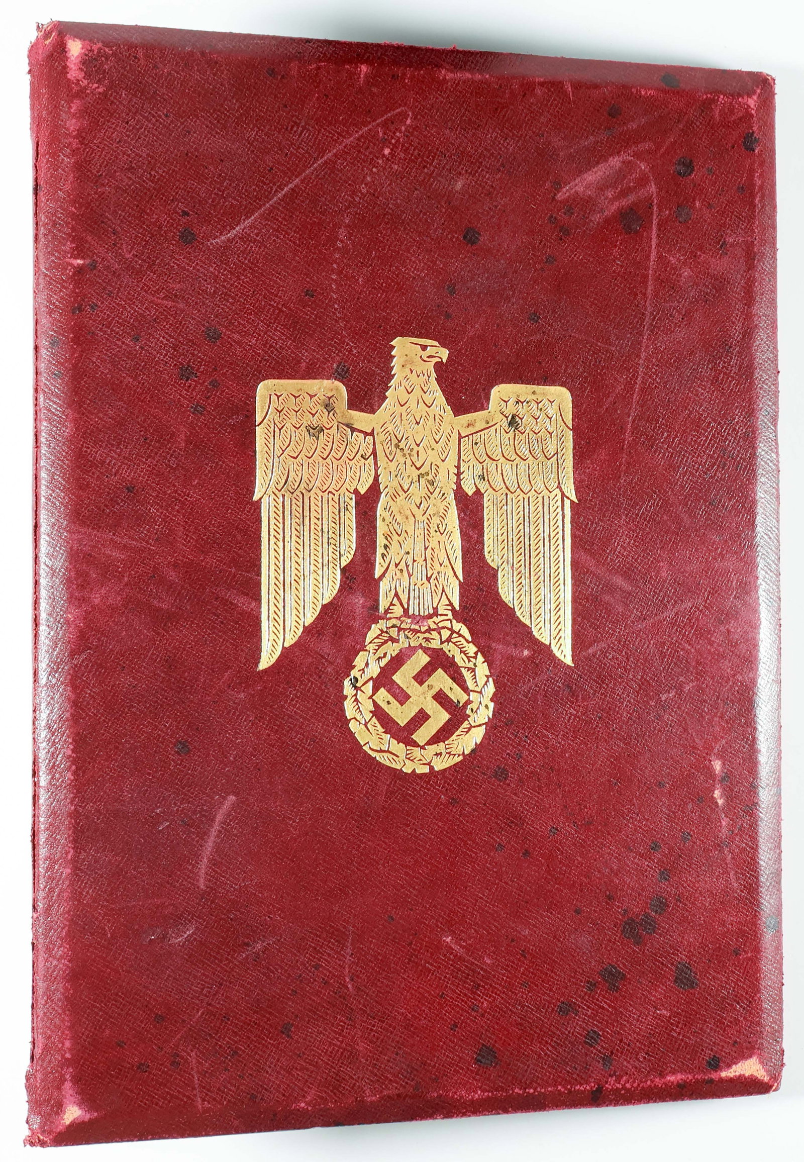 DOCUMENT HOLDER FOR A PROMOTION CITATION: A document mappe for a promotion document, 10.5 in. (w) x 14.5 in. (h), manufactured by FRIEDA THIERSCH (1889-1947), as indicated by her name gold stamped into the bottom interior right lower margin o