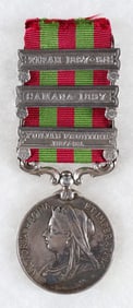 BRITISH 1895 INDIA GENERAL SERVICE MEDAL WITH THREE CLASPS