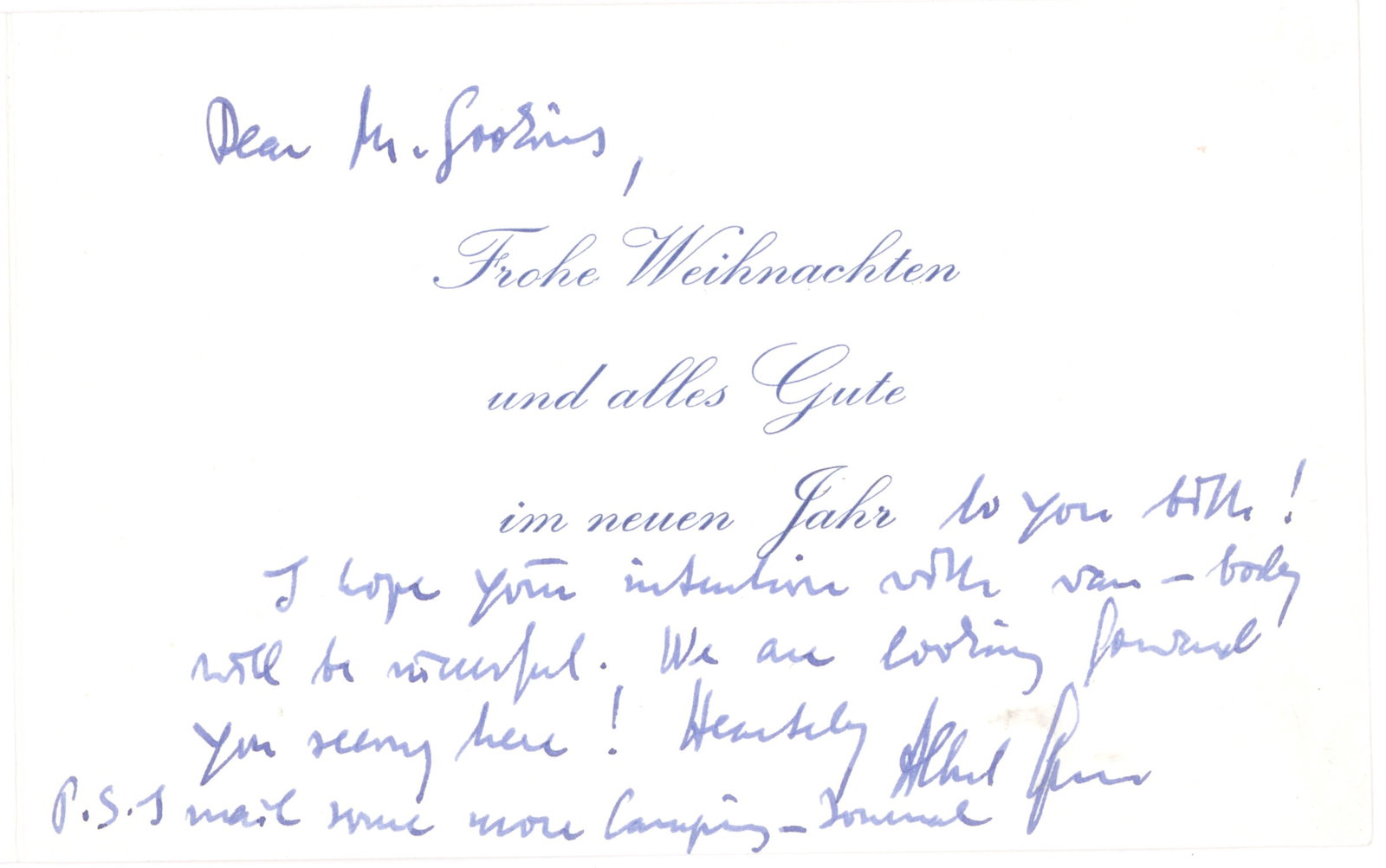 ALBERT SPEER: (1905 - 1981) Nazi architect and Minister of Armaments and War Production, convicted of war crimes at Nuremberg. D.S. 1p. 12mo., [Heidelberg, Dec, 6, 1970]. A Christmas card sent to a gentleman in Was