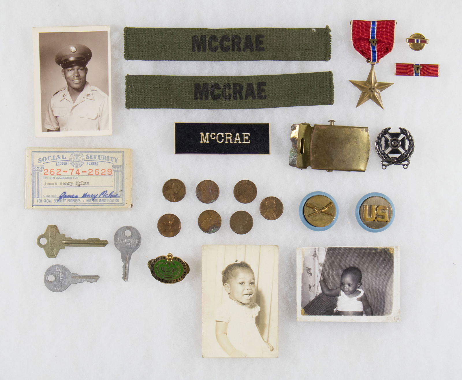 INSIGNIA, AWARDS AND PERSONAL EFFECTS OF BLACK K.I.A. PFC JOHN H. MCRAE (1 of 3)