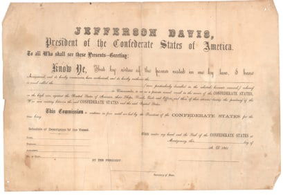 JEFFERSON DAVIS CONFEDERATE PRIVATEER COMMISSION