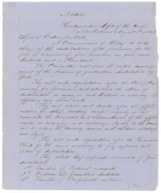 BENJAMIN F. BUTLER ORDERS FOOD FOR THE WOMEN AND CHILDREN OF NEW ORLEANS