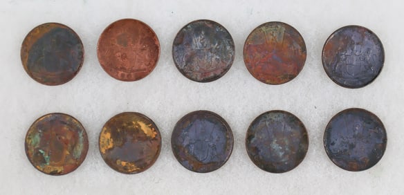 1808 ADMIRAL GARDNER EAST INDIA COMPANY SHIPWRECK COINS (10)