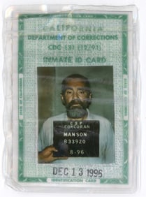 CHARLES MANSON'S CALIFORNIA DEPT OF CORRECTIONS I.D. CARD