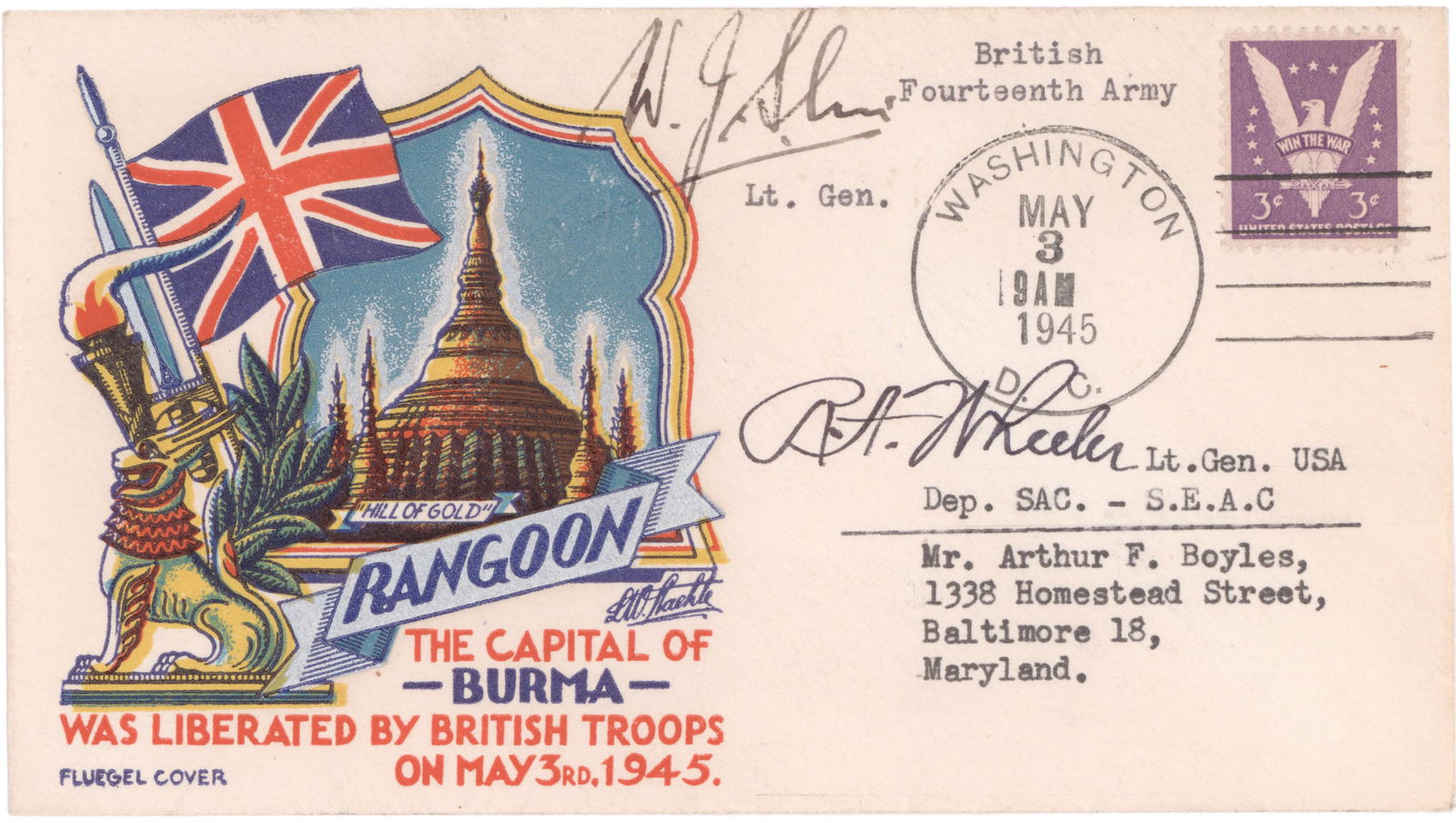 (LIBERATION OF BURMA) WILLIAM J. SLIM AND RAYMOND A. WHEELER: WILLIAM J. SLIM (1891 - 1970) British lieutenant general, 13th Governor-General of Australia. Slim led the 14th Army, the so-called ‘forgotten army’, in the Burma campaign. His brilliant d