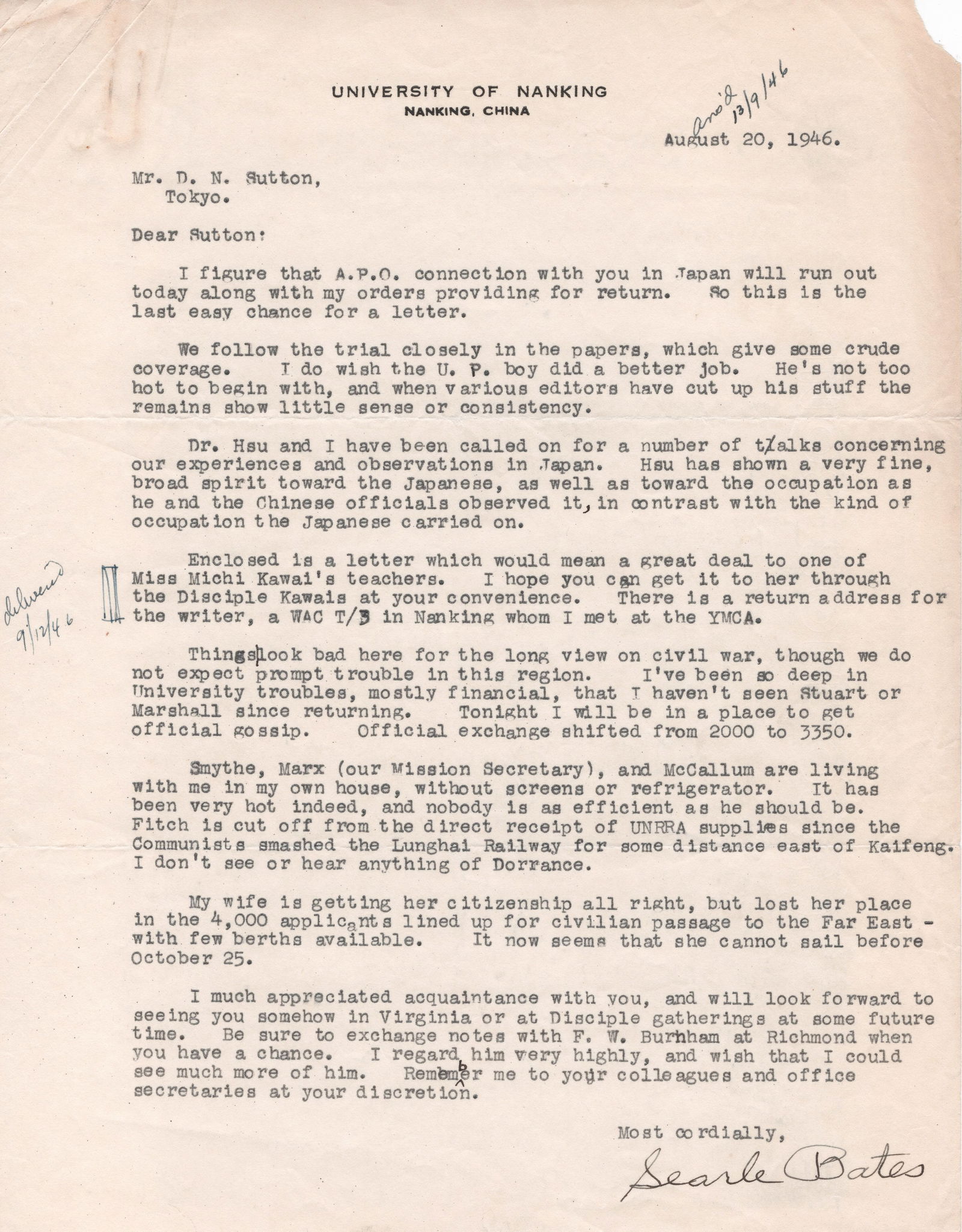 (RAPE OF NANKING) MINER SEARLE BATES (1 of 3)