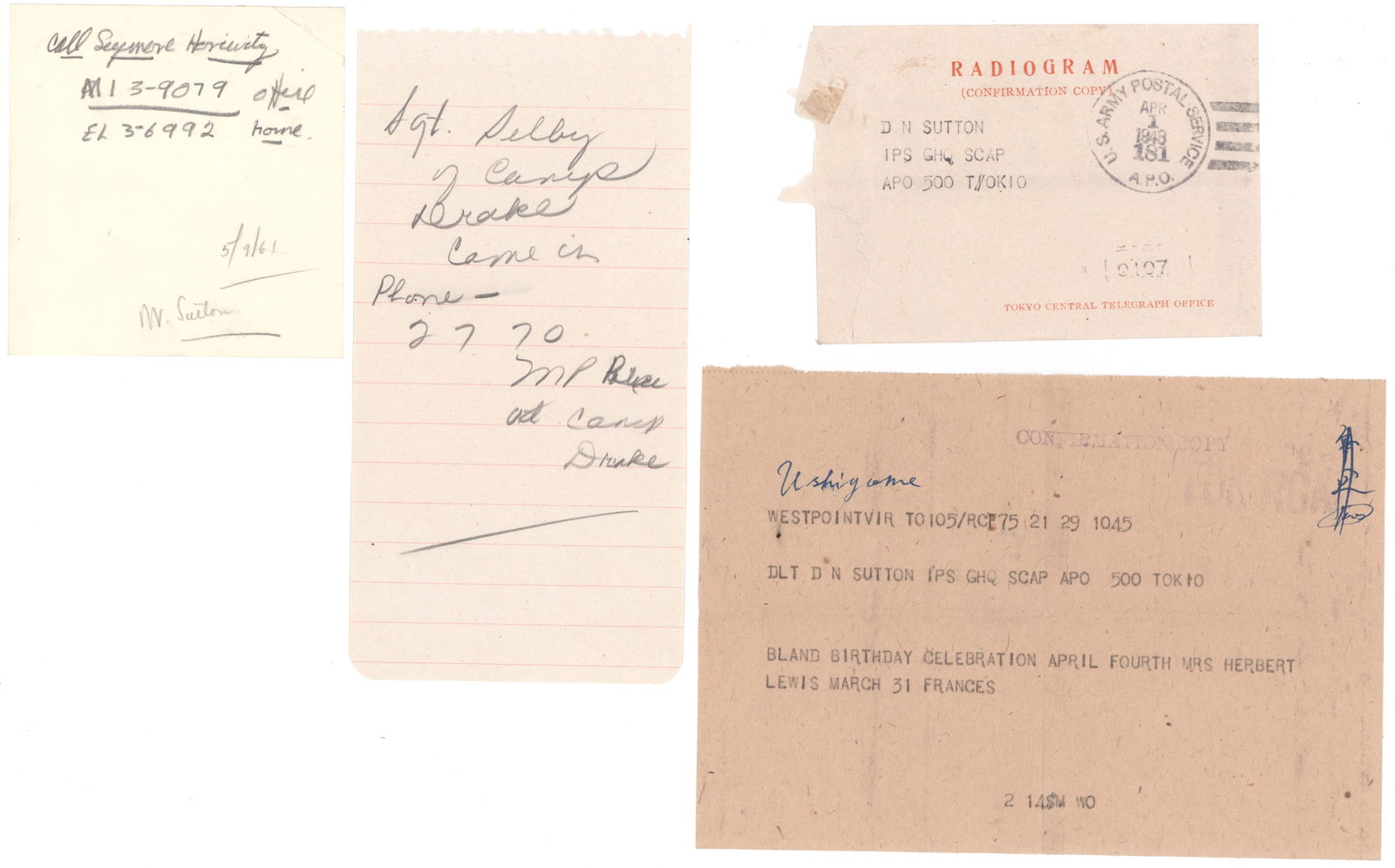 (TOKYO WAR CRIMES TRIBUNAL) ASSOCIATE COUNSEL DAVID N. SUTTON DOCUMENT ARCHIVE (1 of 17)