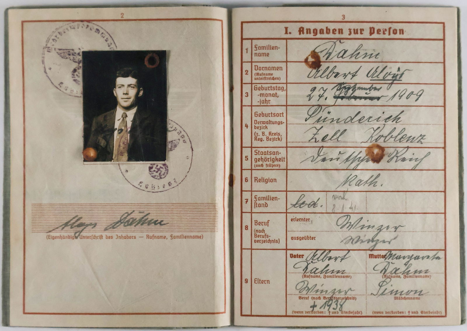 WEHRPASS FOR A FALLSCHIRMJAGER WHO FOUGHT IN NORMANDY (1 of 7)