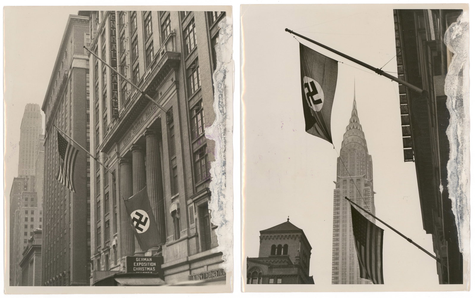 GERMAN-AMERICAN BUND 'CHRISTMAS MARKET' PHOTOGRAPHS (2): Frightening pair of original 8 x 10 in. b/w photographs associated with the 'Deutscher Konsum-Verband', a close affiliate of the notorious pro-Nazi German-American Bund of the late to middle 1930s. Th