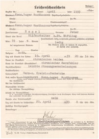 MAUTHAUSEN CONCENTRATION CAMP DEATH CERTIFICATE