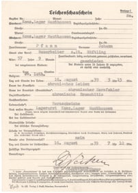MAUTHAUSEN CONCENTRATION CAMP DEATH CERTIFICATE