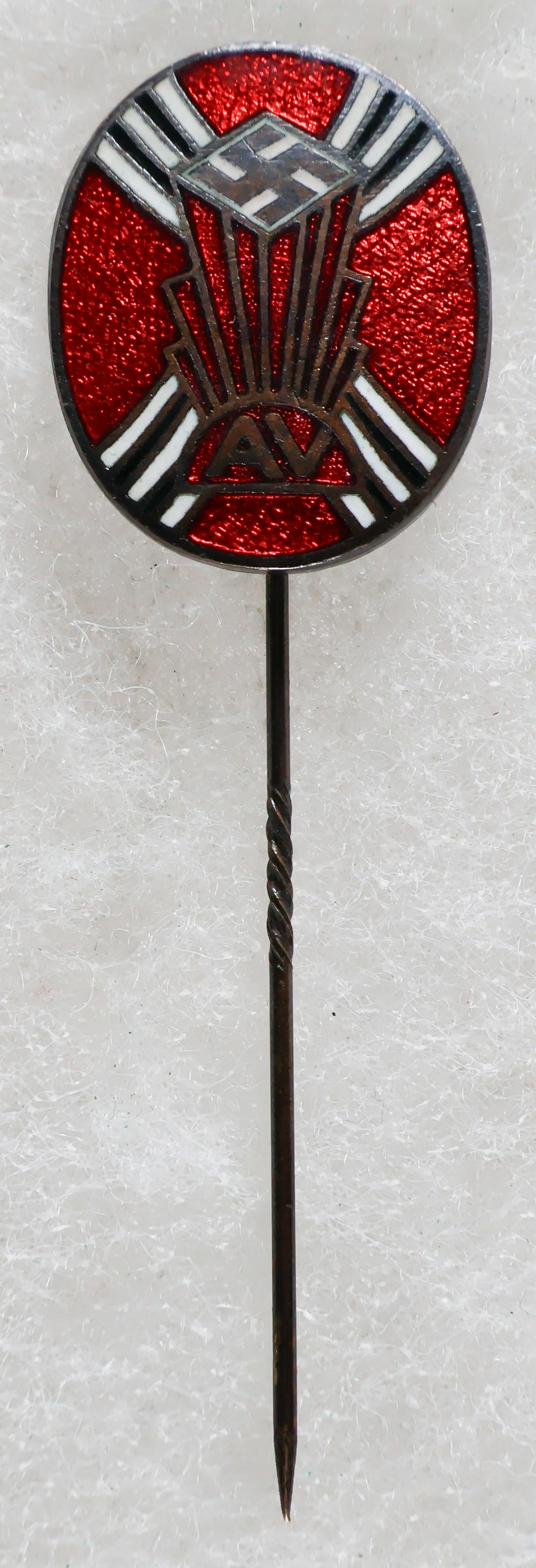 GERMAN-AMERICAN BUND PIN: Small enameled lapel pin believed issued by the German-American Bund, a quality enameled piece about 7/8 in. tall with maker marked on reverse: 'APOLLO JEWELRY BRKLYN. N.Y.' Fine. Some debate the exis