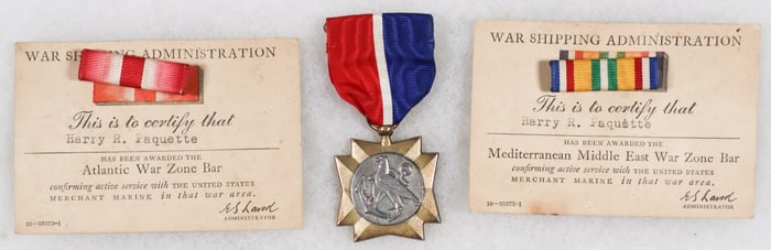 MERCHANT MARINER'S MEDAL AND RIBBONS (3)