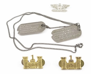 DOG TAGS AND LAPEL PINS OF OMAHA BEACH HERO LT. COL. WILLIAM B. GARA
