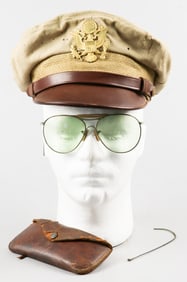 (DOOLITTLE MISSION) NAVIGATOR CARL A. WILDNER'S MISSION-FLOWN VISOR CAP AND SUNGLASSES