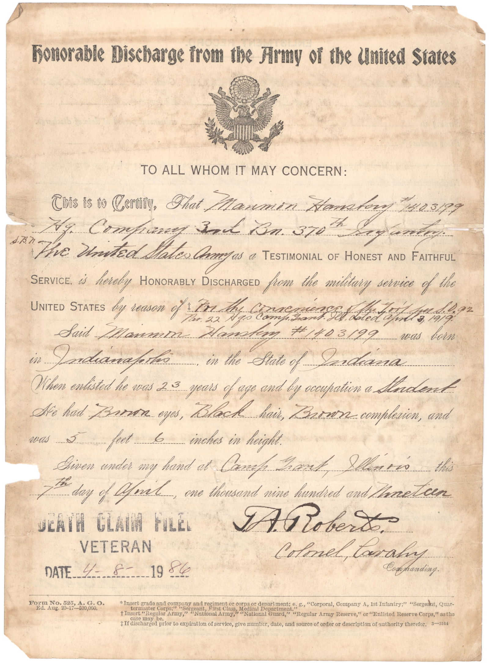 ‘BLACK DEVILS’ SERGEANT'S DISCHARGE (1 of 3)