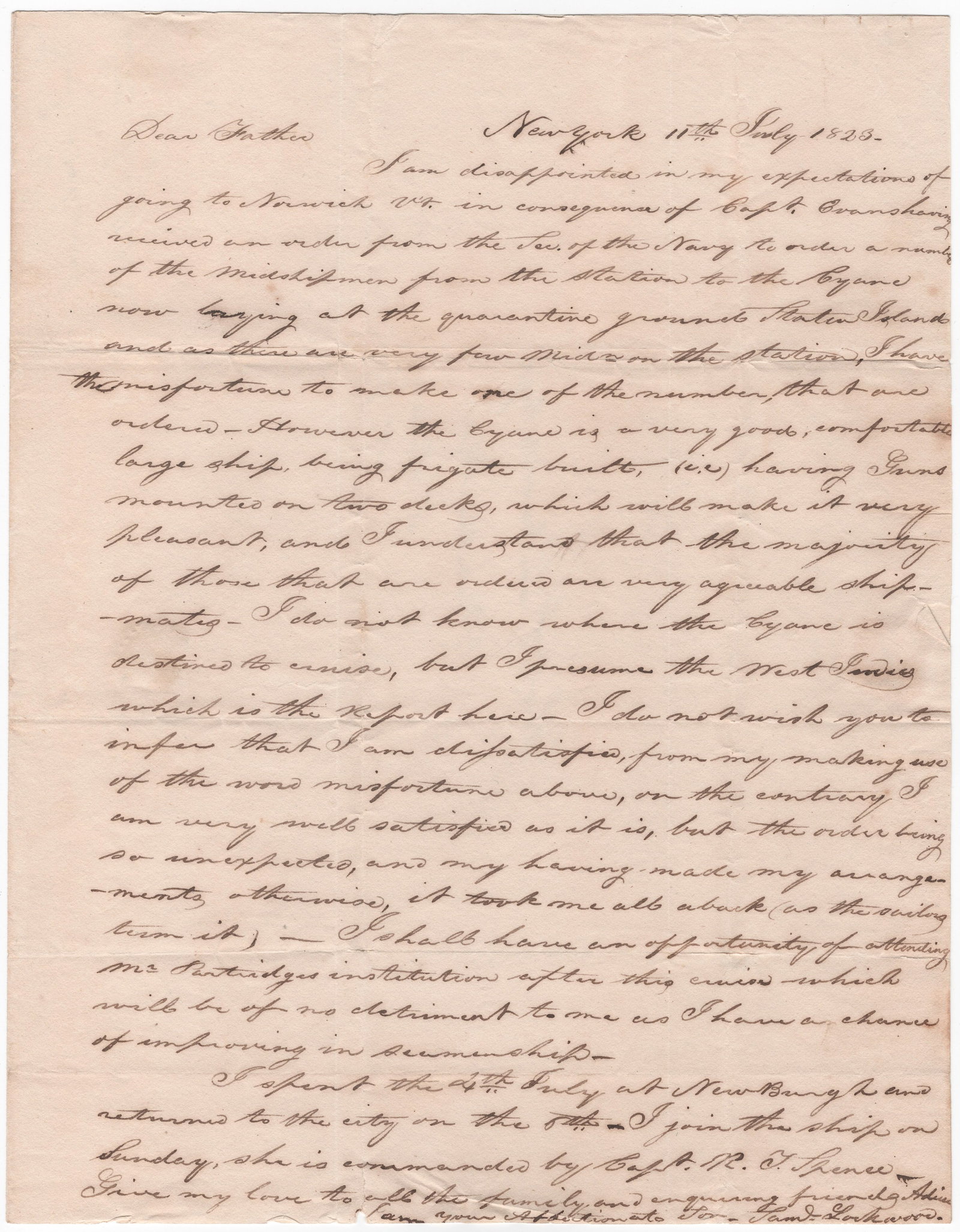 (U.S. NAVY) SAMUEL LOCKWOOD DESCRIBES THE FRIGATE USS CYANE, CAPTURED BY USS CONSTITUTION: (1803-1893) U.S. Navy commodore who served as commander of the screw steamer USS DAYLIGHT on blockade duty at Wilmington and Beaufort in the Civil War, during which she participated in the capture of 