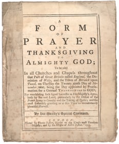 CHURCH OF ENGLAND THANKSGIVING PRAYER, 1759