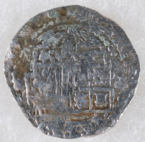 FOUR REALE SILVER COIN FROM ATOCHA, WITH MEL FISHER CERTIFICATE