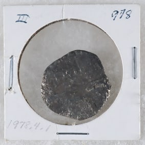 FOUR REALE SILVER COIN FROM ATOCHA, WITH MEL FISHER CERTIFICATE